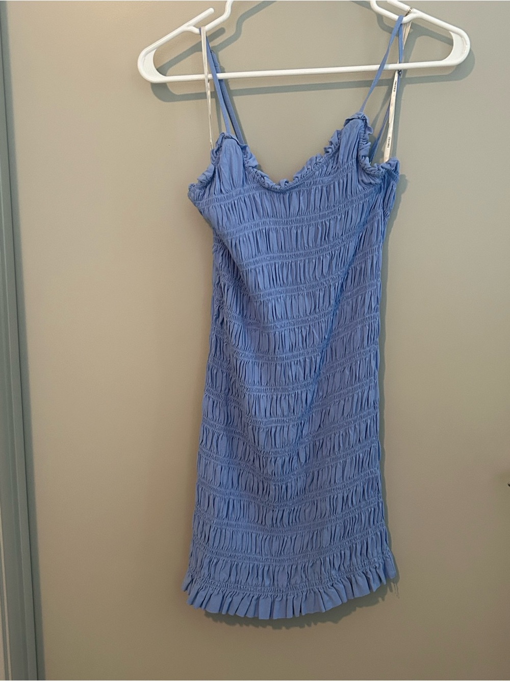 Forever 21 Light Blue Ruched Spaghetti Strap Mini Dress